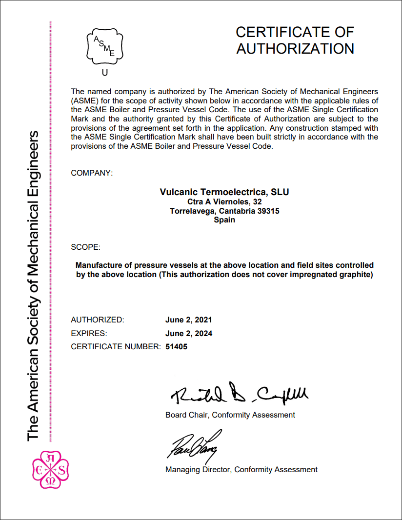 ASME certificat U STAMP